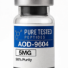 AOD-9604 5mg vial high-purity stabilized lipolytic peptide for fat loss research.