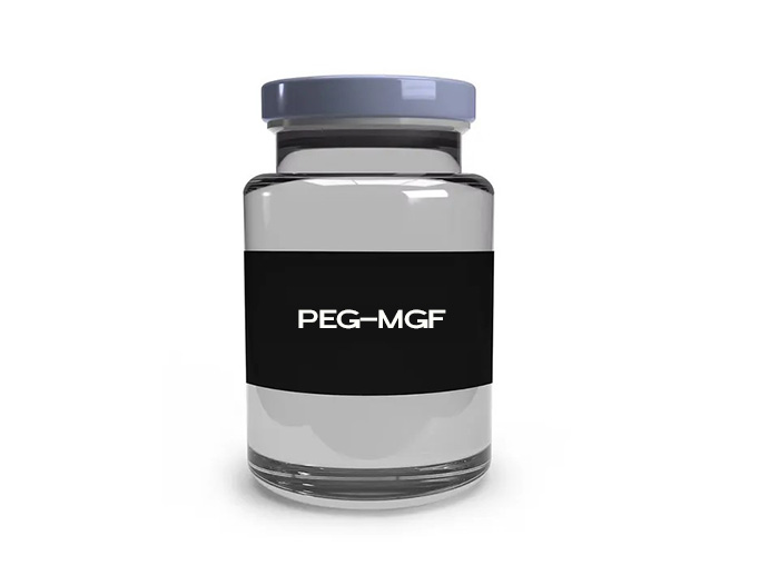 PEG-MGF 2mg vial showing high-purity lyophilized powder for muscle research.