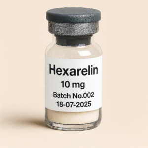 Hexarelin 2mg vial for growth hormone secretagogue and CD36 receptor research.